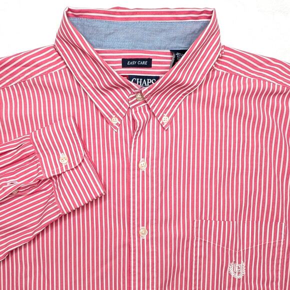 Chaps Other - Chaps Easy Care Mens Button Down Shirt - XL Red White‎ Vertical Stripe
